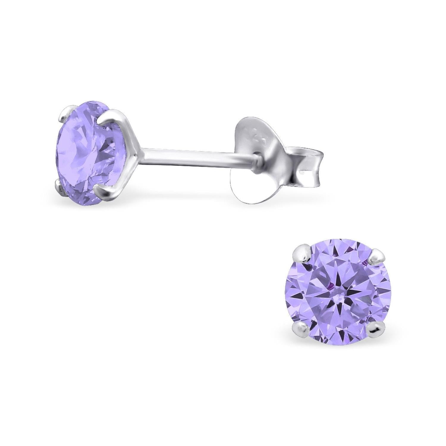 Melchior Jewellery sterling silver birthstone earrings with round purple gemstones for women