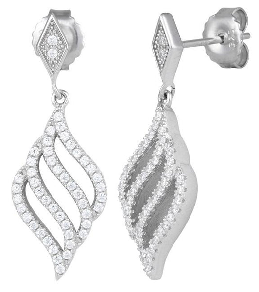 Sterling Silver Cubic Zirconia Triple Flame Drop Earrings - Melchior Jewellery