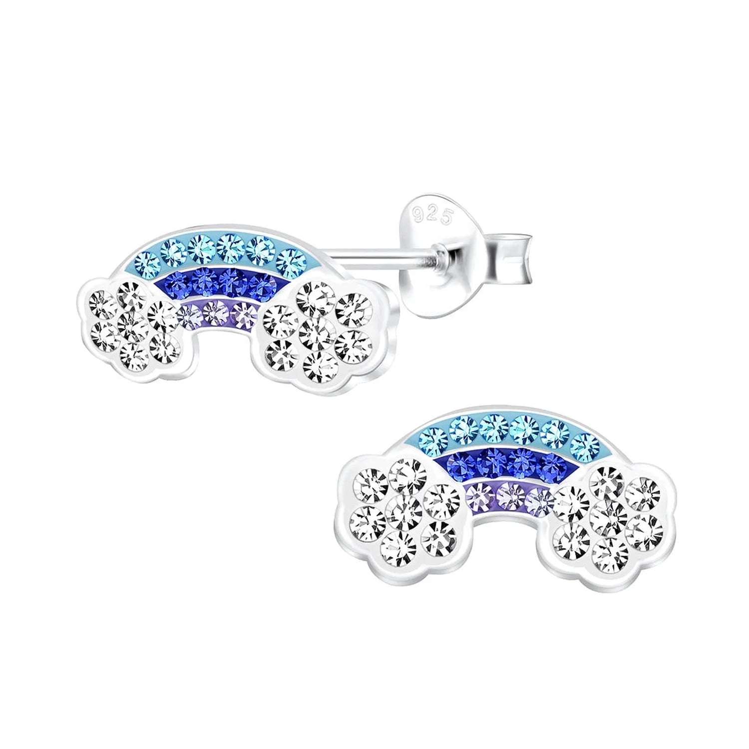 Sterling silver rainbow earrings for girls with blue and purple crystals