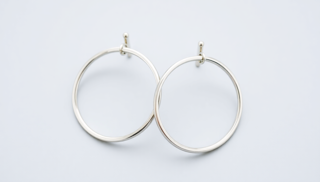 Shiny sterling silver hoop earrings for children with smooth round design on a white background