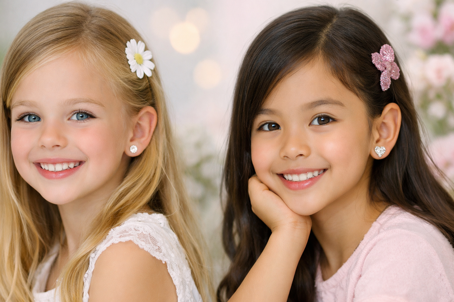Cute Girls' Hair Accessories featuring floral clips and earrings.