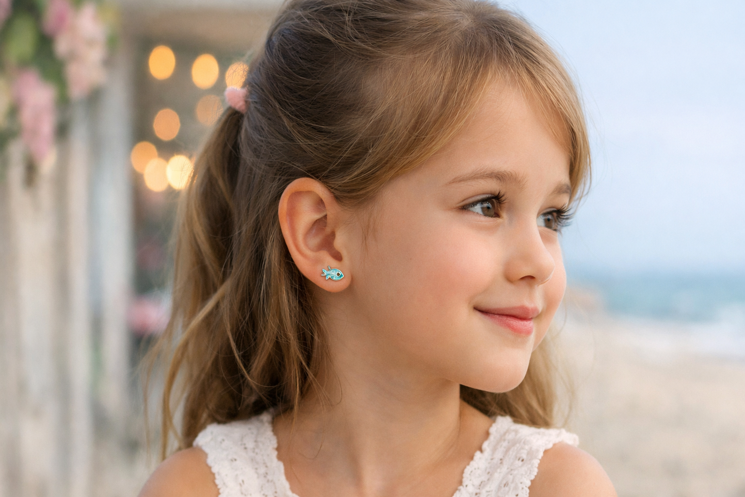 Cute turquoise fish earrings for girls, perfect for beach outings.