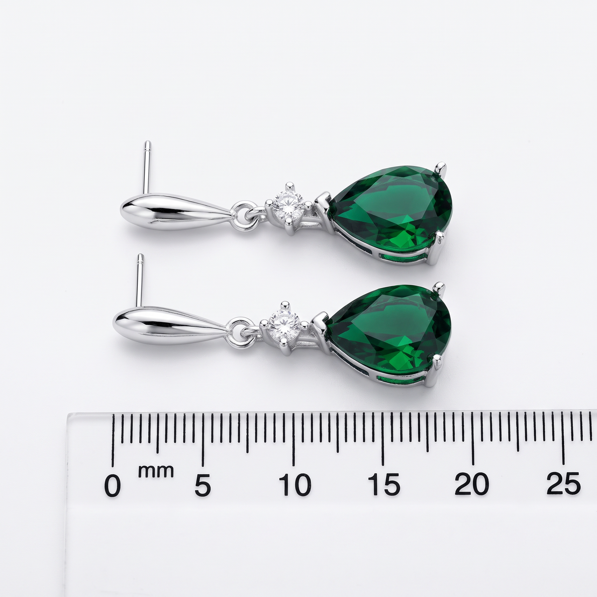 925 Sterling Silver CZ Emerald Pear Shaped Drop Earrings Size