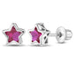 Sterling Silver Girls July CZ Star Birthstone Screw Back Earrings