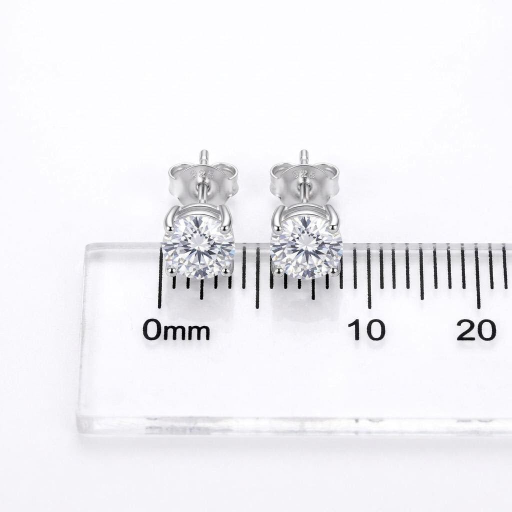 Sterling silver moissanite stud earrings showin size