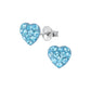 Girls Sterling Silver Aqua Crystal Heart Stud Earrings - Melchior Jewellery 