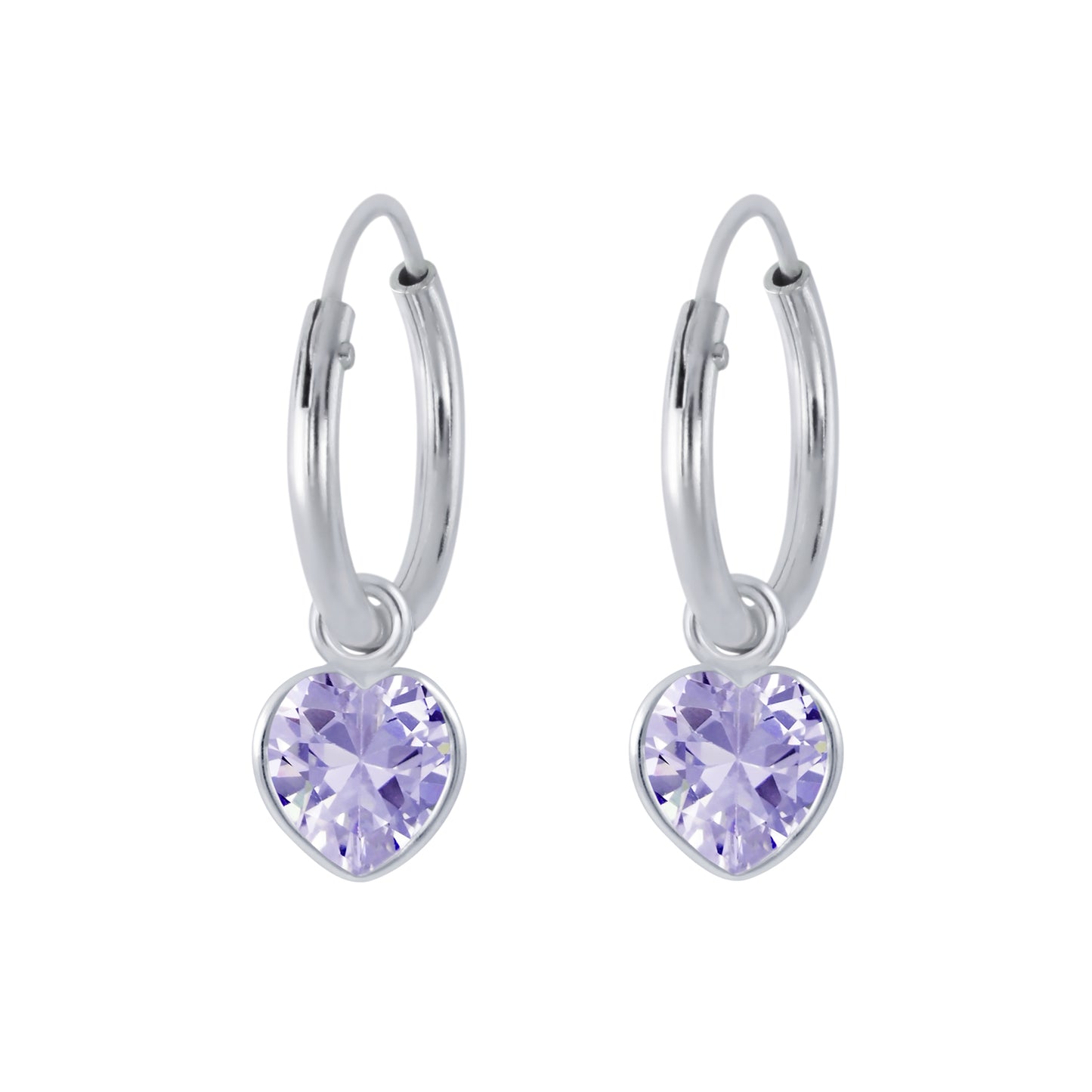 Children's Sterling Silver Lavender Heart Hoop Earrings