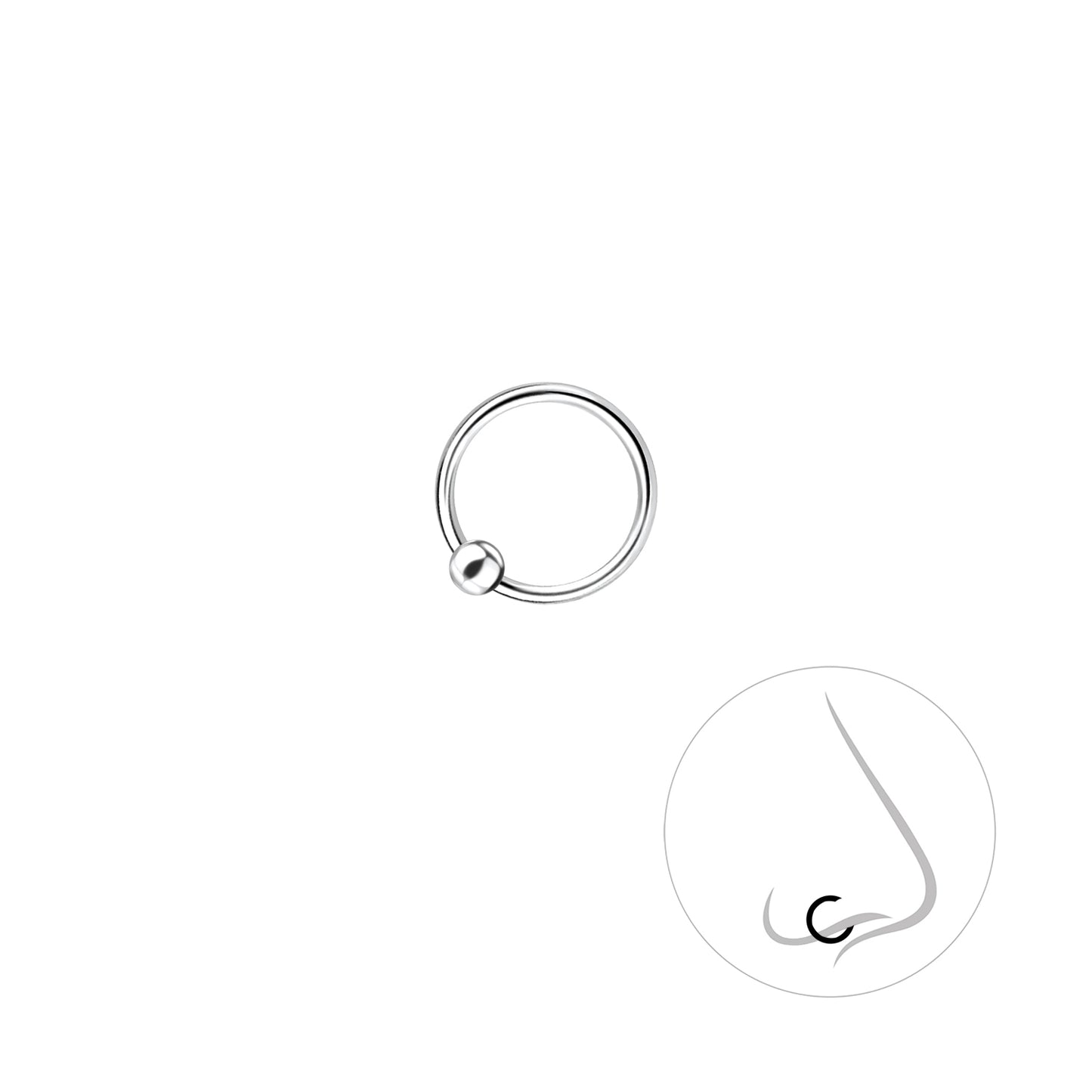 Sterling Silver 8mm Nose Ball Closure Ring