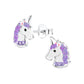 Children's Sterling Silver Purple Glitter Unicorn Stud Earrings