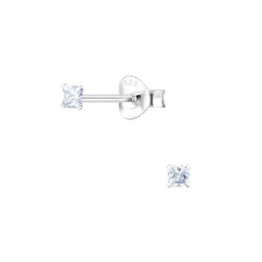 Sterling Silver Tiny CZ Square Baby Earrings