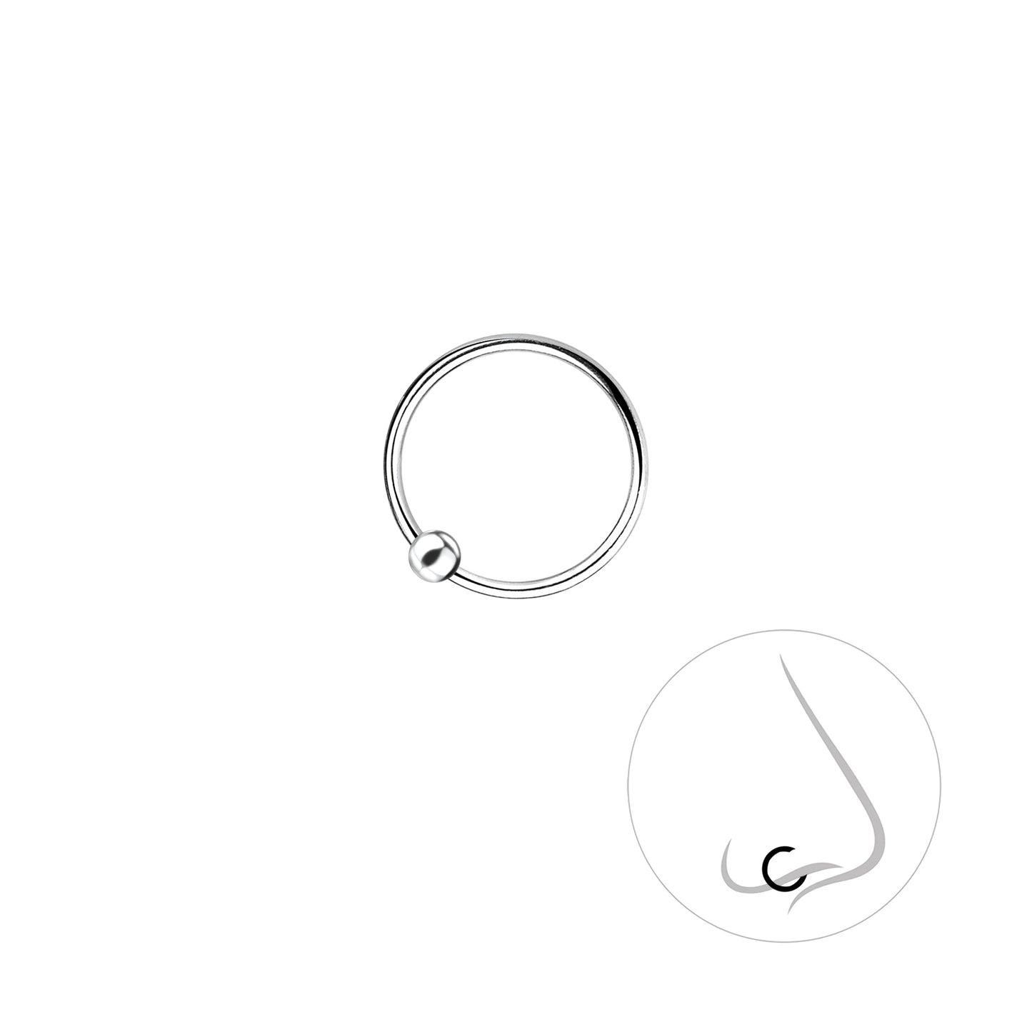 Sterling Silver 8mm Ball Closure Nose Ring