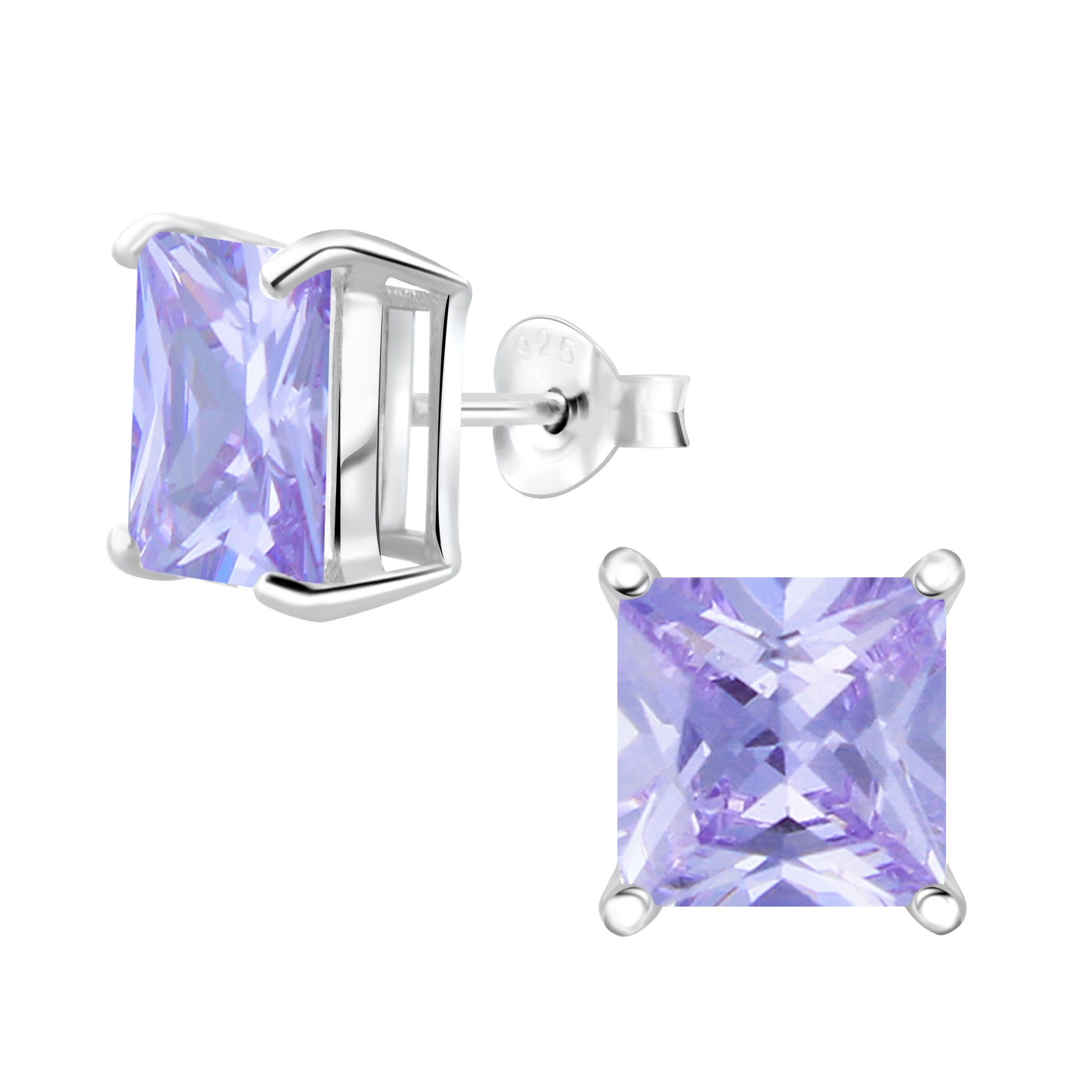Sterling Silver 8mm Lavender Square Stud Earrings - Melchior Jewellery 
