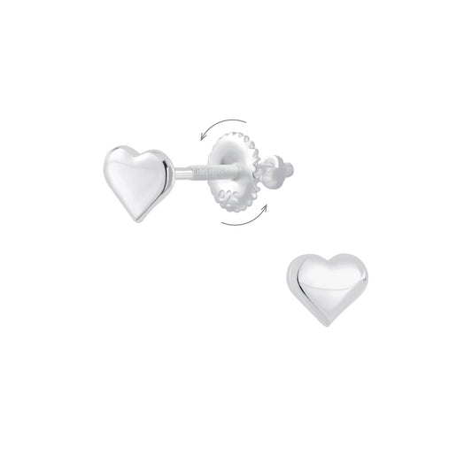 Children's Sterling Silver Plain Heart Screw Back Earrings