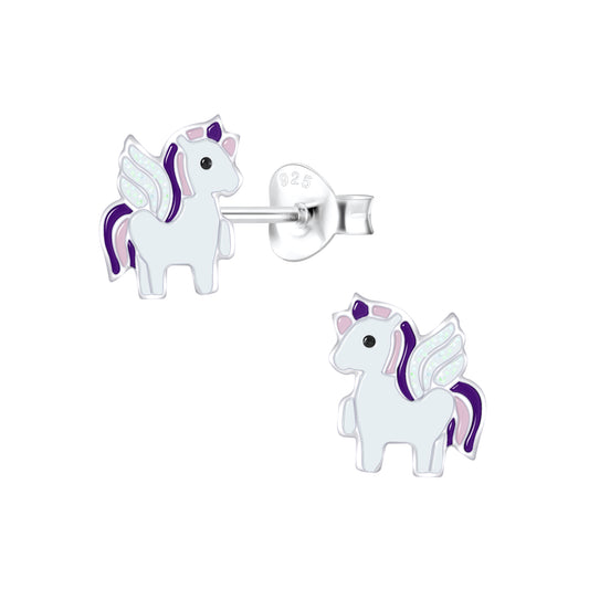 Girls Sterling Silver Unicorn Stud Earrings