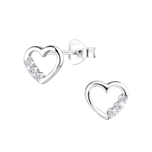 Sterling Silver Cubic Zirconia Heart Stud Earrings