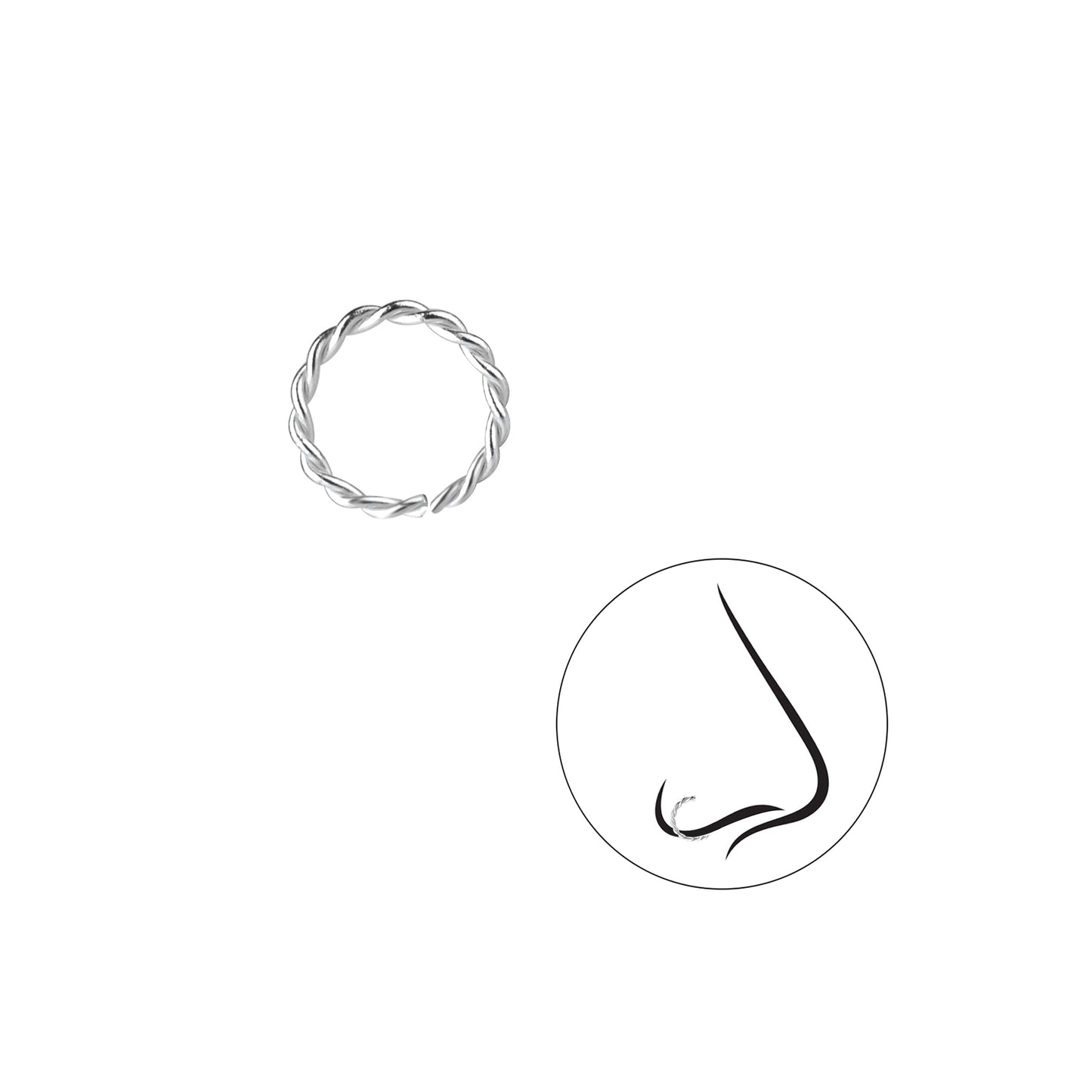 Sterling Silver 8mm Twisted Continuous Ring Nose Ring