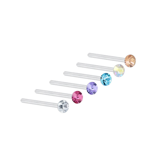 Sterling Silver Nose Stud With Tiny 2mm Multi Colour CZ - Set of 6