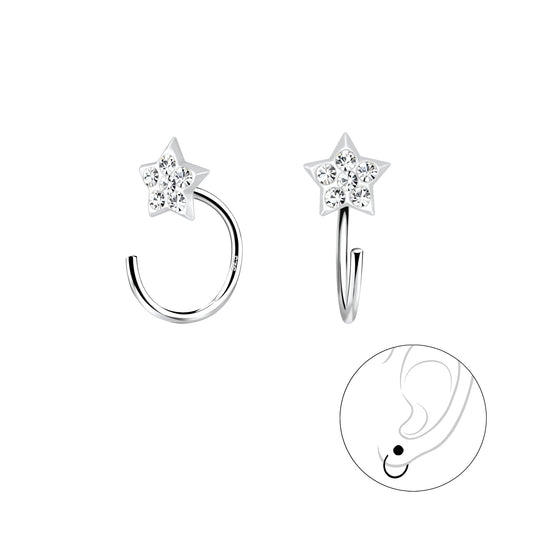 Sterling Silver Pull-Through Star Crystal Earrings