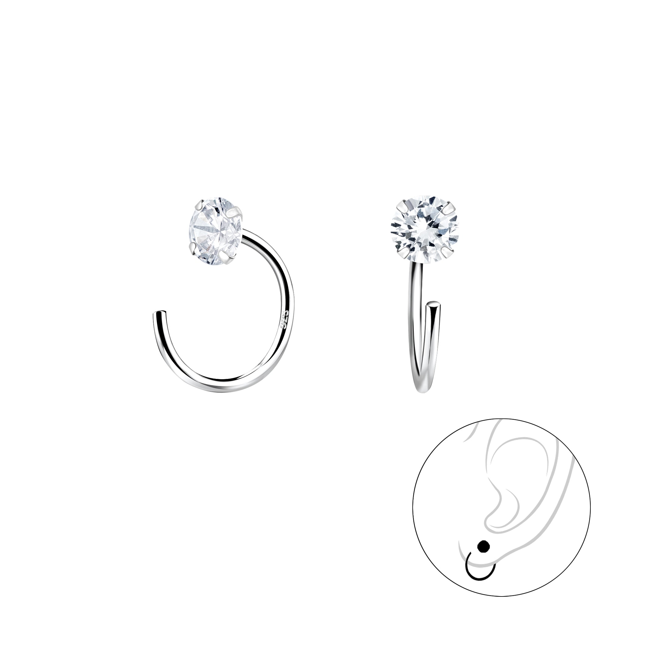 Sterling Silver Pull Through CZ Ear Huggers - Melchior Jewellery 
