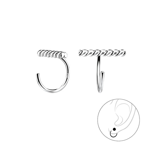 Sterling Silver Pull-Through Twisted Bar Ear Huggers