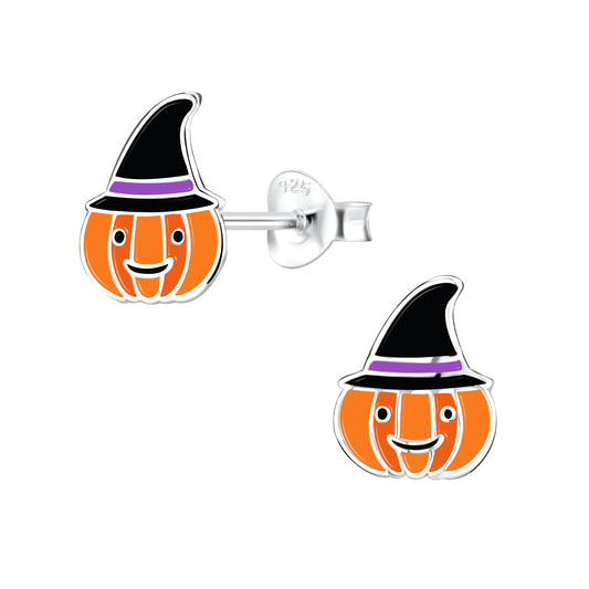 Sterling Silver Halloween Pumpkin Kids Earrings