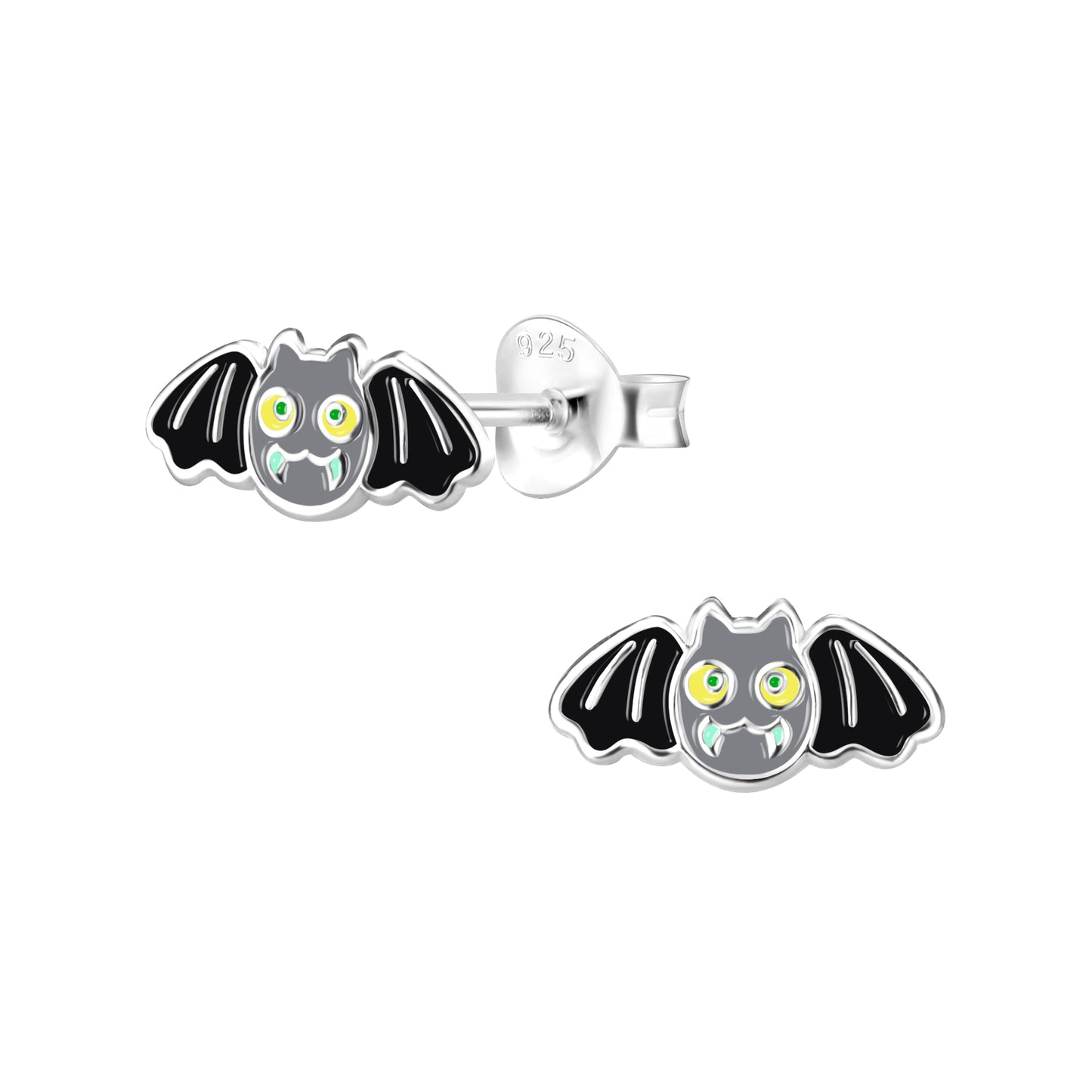 Kids Sterling Silver Halloween Bat Stud Earrings