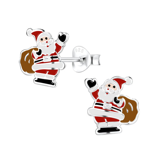 Children's Sterling Silver Santa Christmas Earrings