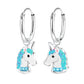 Children's Sterling Silver Aqua Crystal Unicorn Hoop Earrings