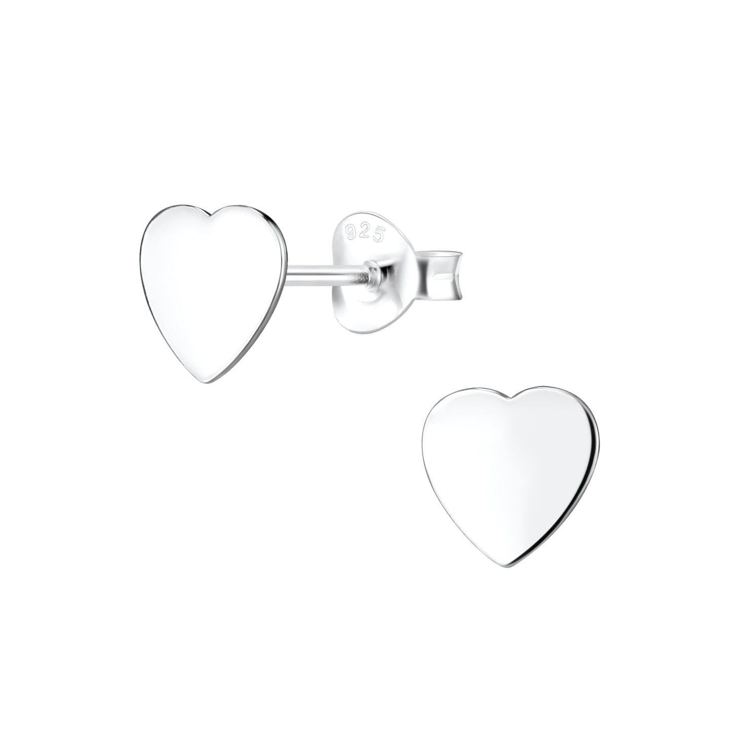 Sterling Silver 7mm Plain Heart Stud Earrings