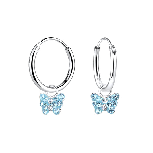 Children's Sterling Silver Blue Butterfly Hoop Earrings