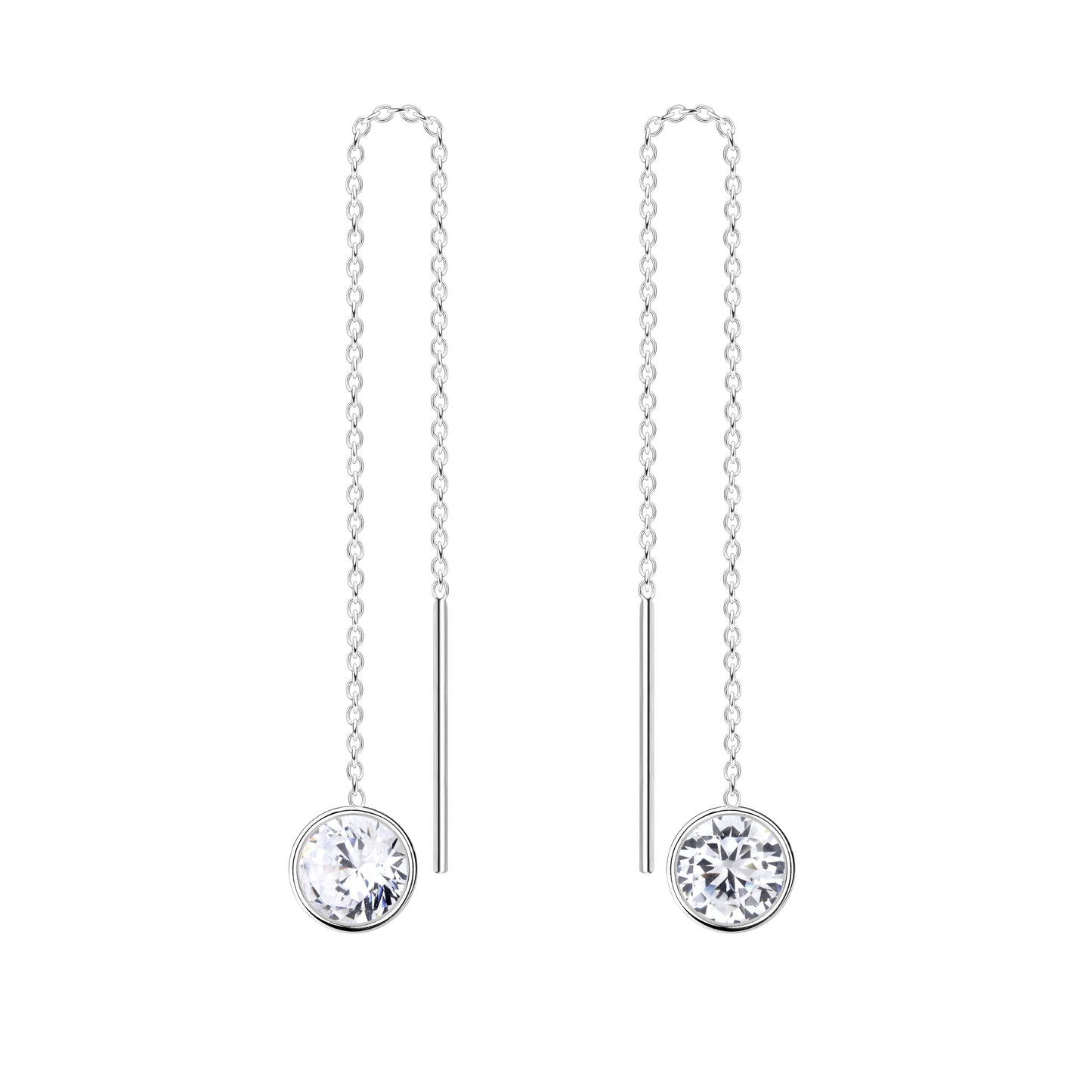 Sterling Silver Round CZ Drop Pull Through Earrings