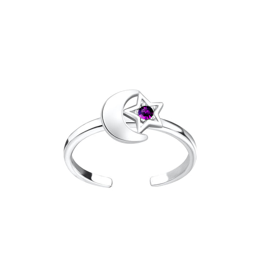 Sterling Silver Amethyst Moon & Star Toe Ring