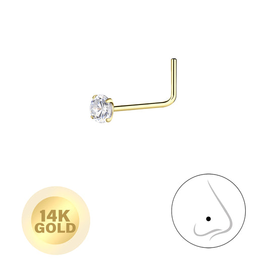 14K Gold CZ 2.5mm L Bend Nose Stud