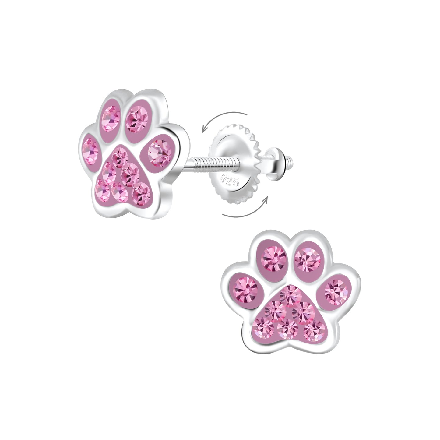 Kids Sterling Silver Pink Paw Screw back Earrings