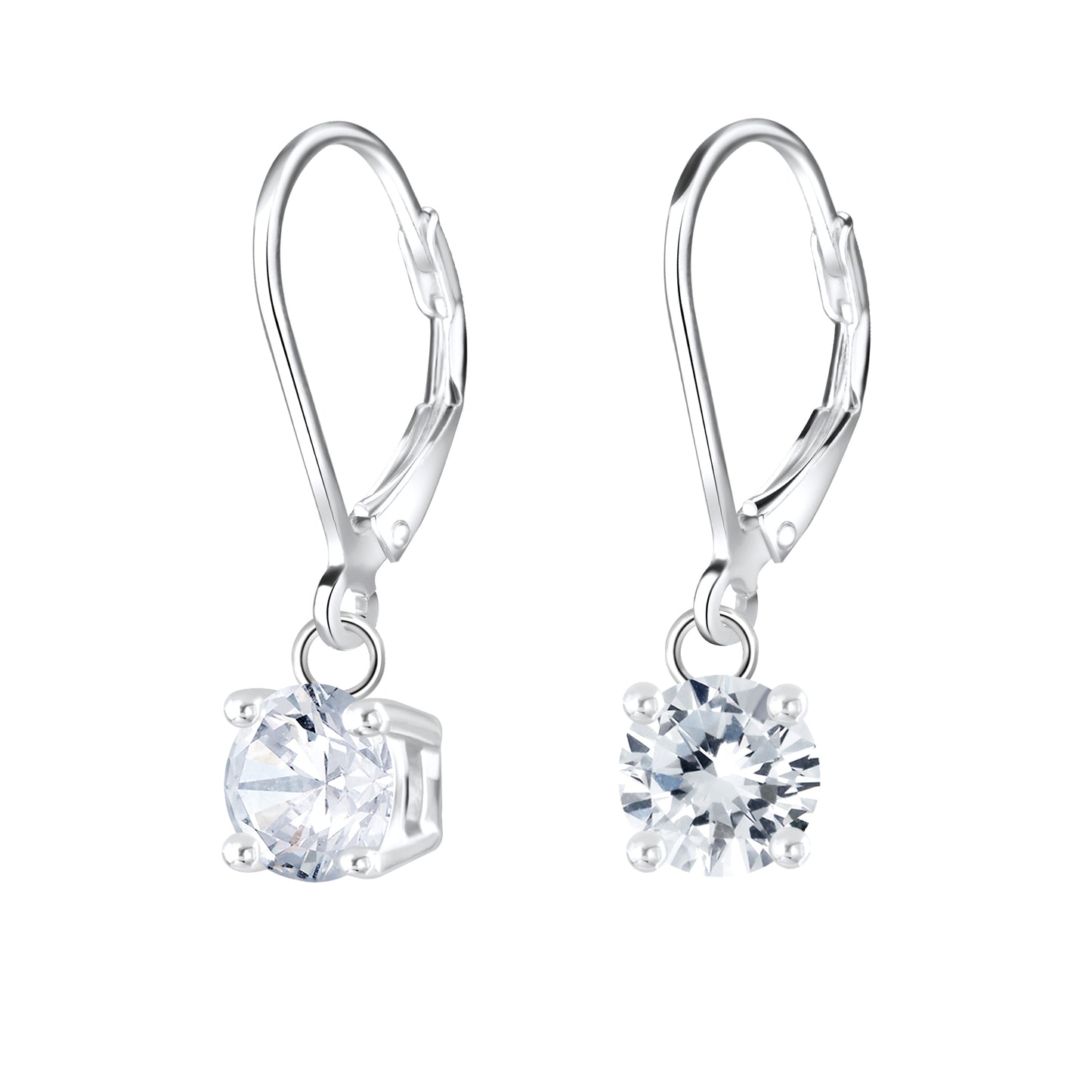 Children's Sterling Silver Round CZ Leverback Earrings