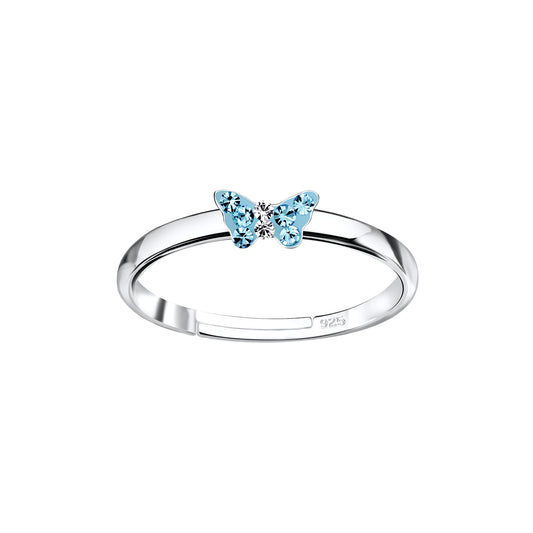 Children's Sterling Silver Adjustable Small blue Butterfly Ring