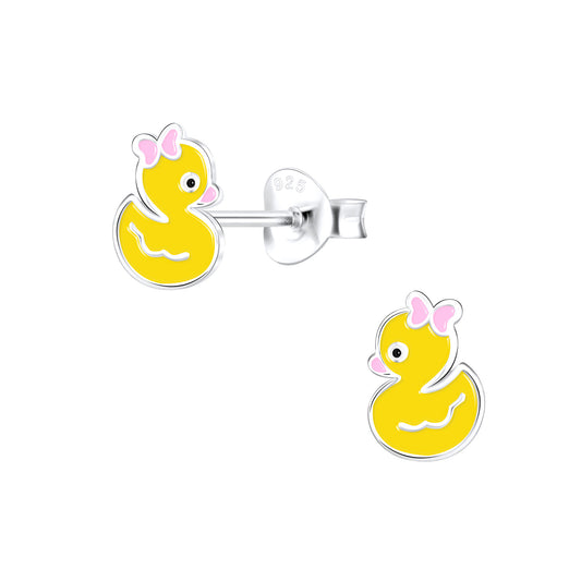 Childrens Sterling Silver Duck Girls Earrings
