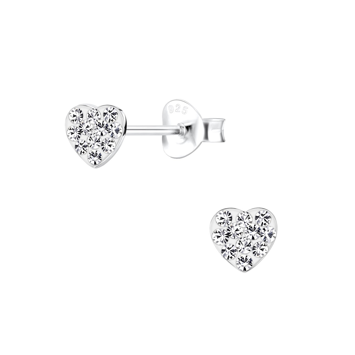 Children's Sterling Silver 5mm Crystal Heart Stud Earrings