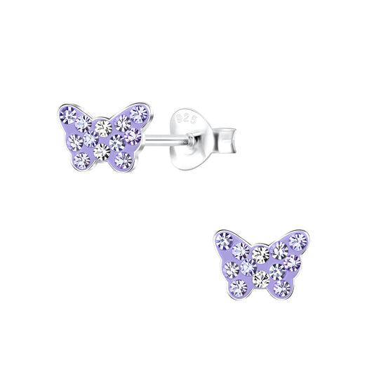 Children's Sterling Silver Lilac Butterfly Stud Earrings