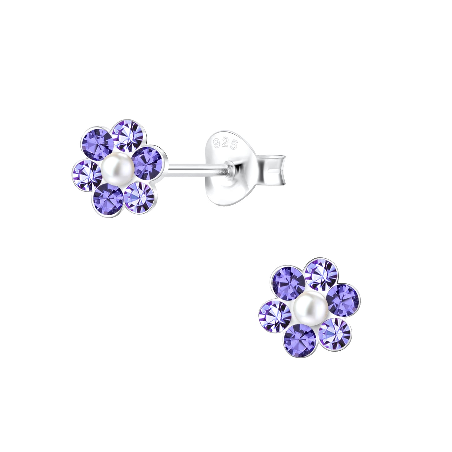 Children's Sterling Silver Lilac Flower Pearl Stud Earrings