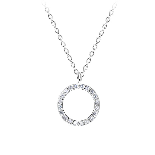 Sterling Silver Cubic Zirconia Round Circle Necklace