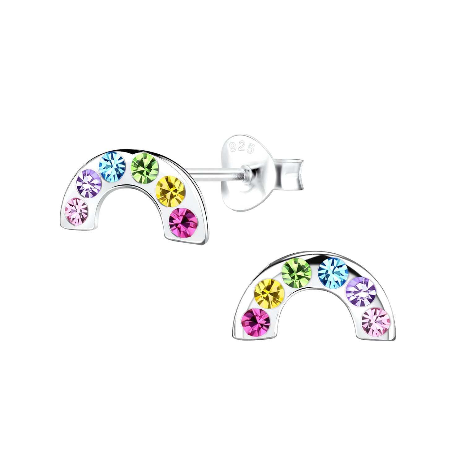 Sterling Silver Girls Sparkly Crystal Rainbow Stud Earrings