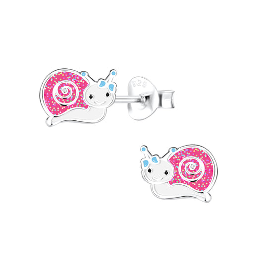 Children's 925 Sterling Silver Sparkly Snail Stud Earrings