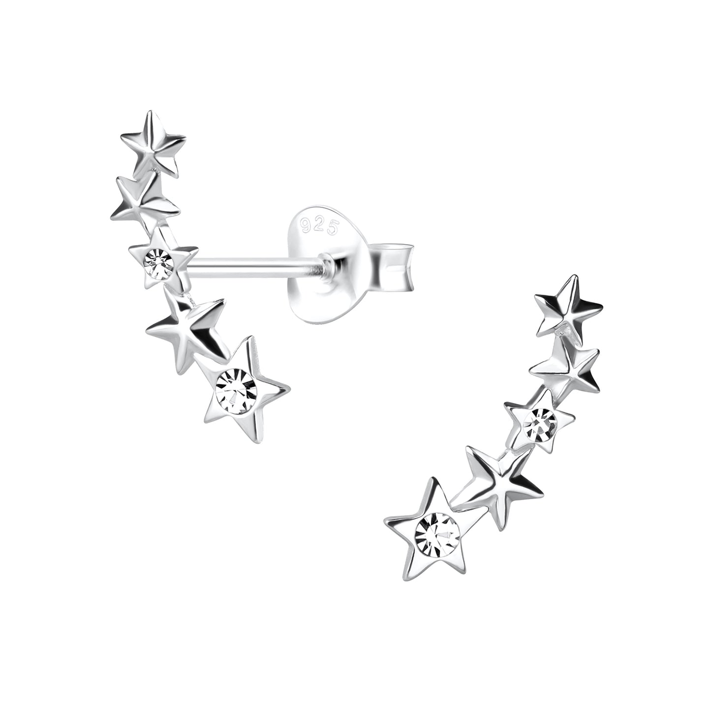 Sterling Silver Crystal Five Star Curved Earrings