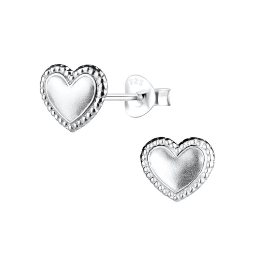 Sterling Silver Fancy Heart Stud Earrings