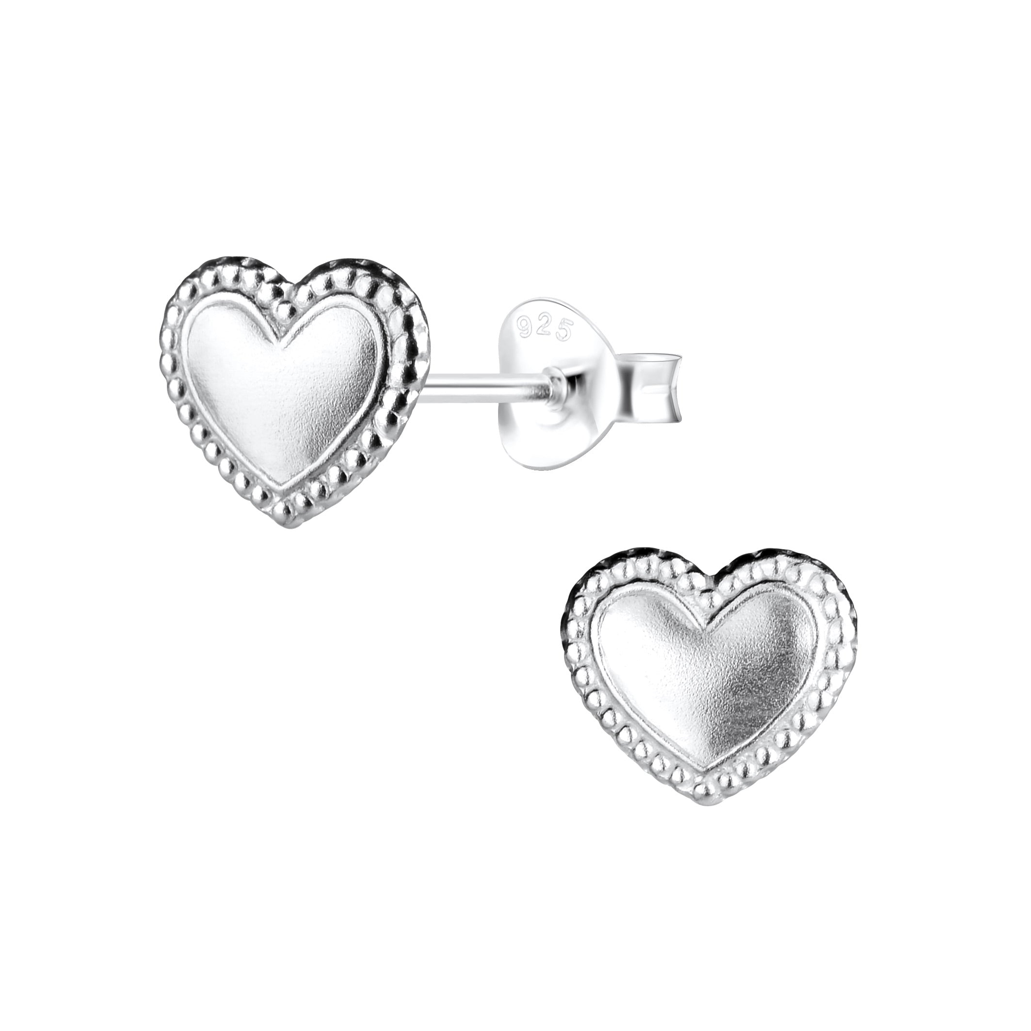 Sterling Silver Fancy Heart Stud Earrings - Melchior Jewellery 