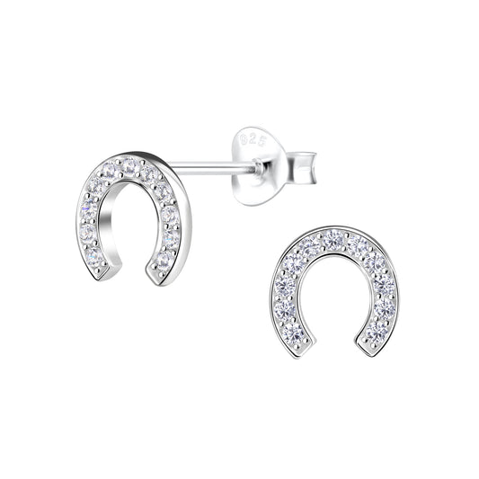 Sterling Silver CZ Horseshoe Stud Earrings