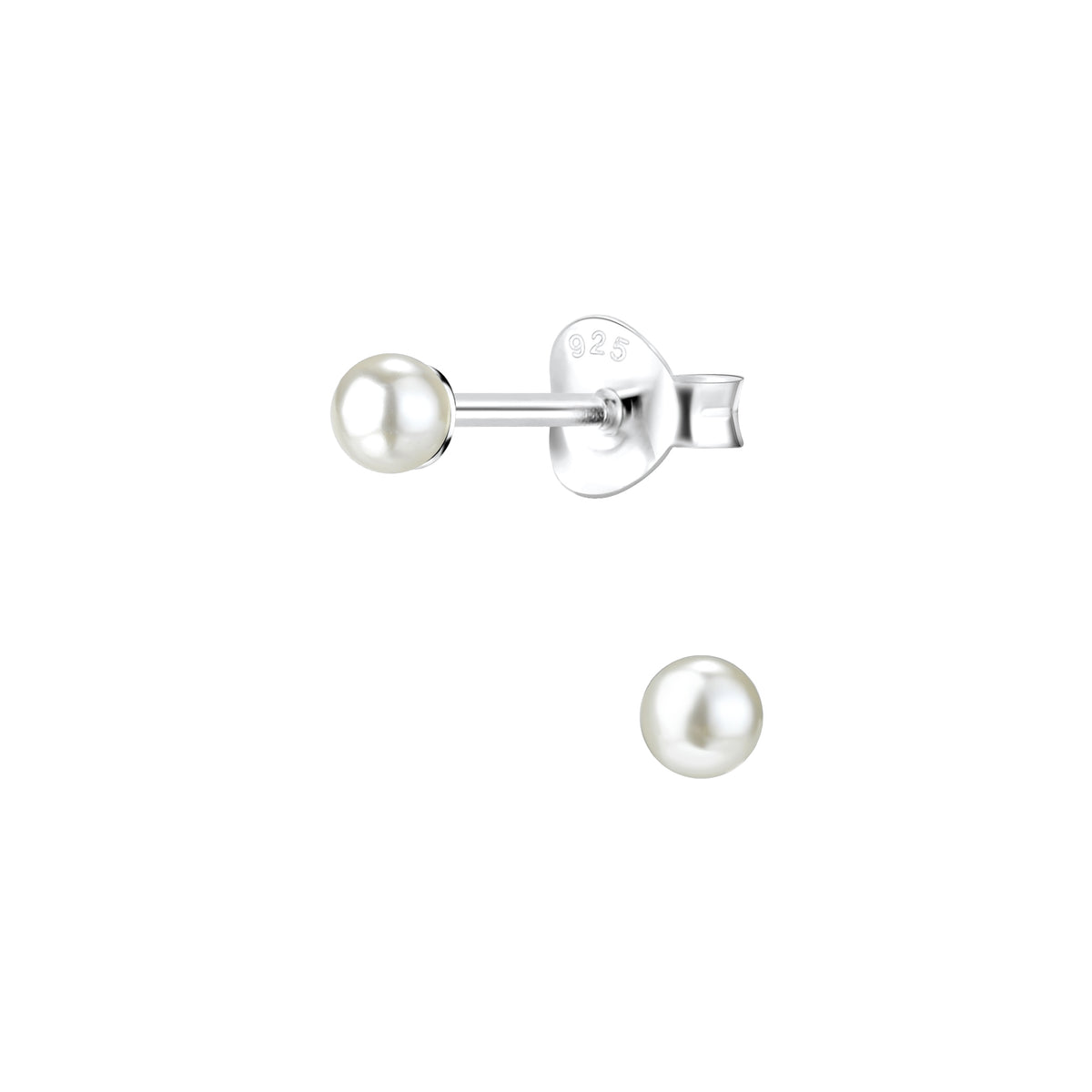 Kids sterling silver 3mm white pearl stud earrings