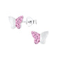 Children' Sterling Silver Pink Crystal Butterfly Stud Earrings