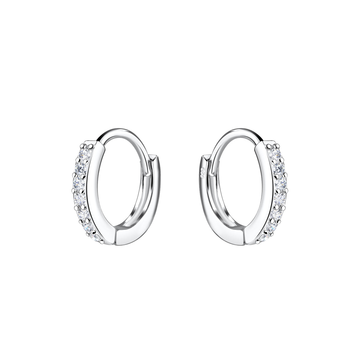 Sterling silver 11mm CZ hinged huggie hoop earrings with sparkling cubic zirconia